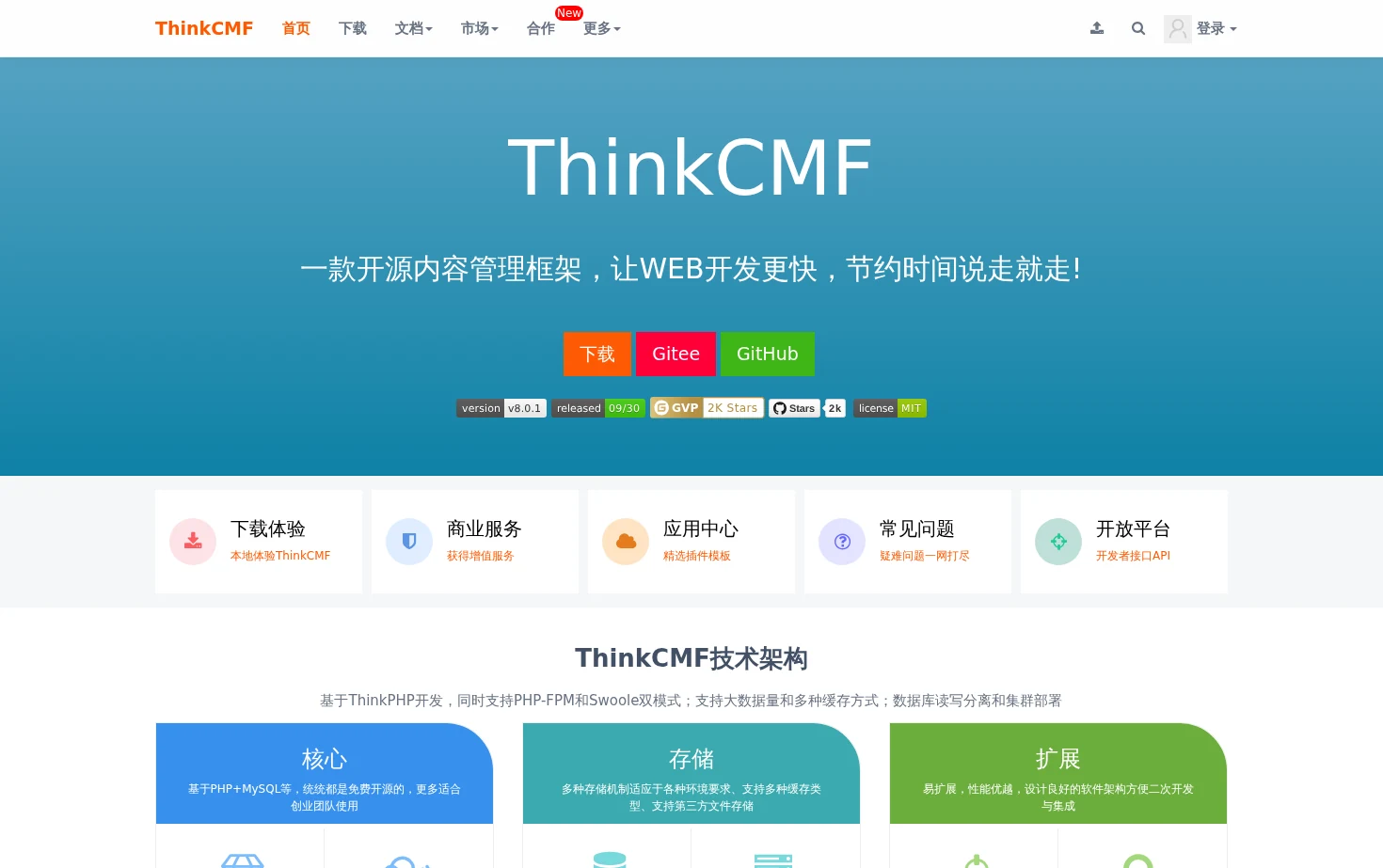 ThinkCMF内容管理框架 页面快照
